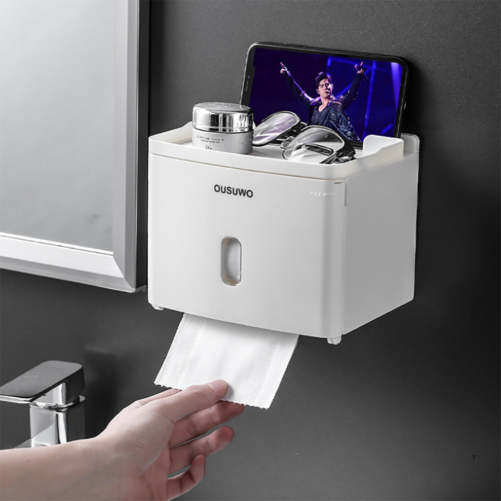 Bathroom roll holder wall-mounted toilet paper holder plastic dispenser multifunctional tissue box