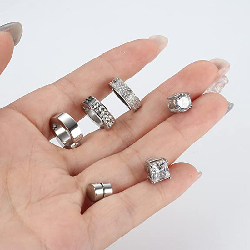 1 Paar/6 Paar magnetische Ohrstecker aus Edelstahl für Männer und Frauen, Creolen zum Anklipsen, CZ, nicht durchdringender Stahl für alle Altersgruppen