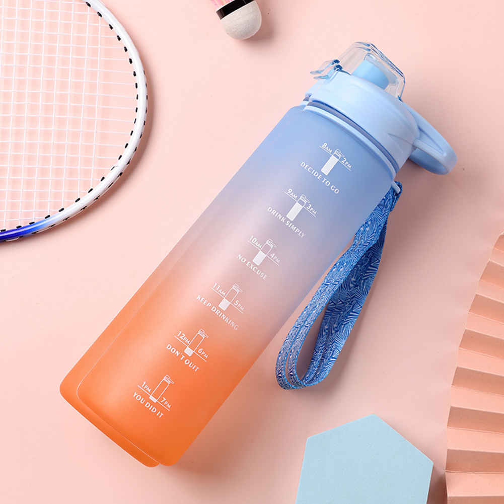 1L Large Capacity Water Bottle Straw Cup High Temperature Plastic Water Cup Time Scale Frosted Outdoor Sports Student Couple Cup