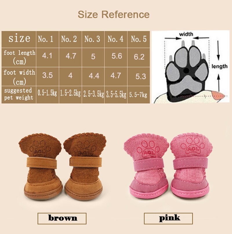 4 Stks/set Warm Anti Slip Schoenen Voor Honden Wol Waterdichte Huisdier Laarzen Winter Katoen Kat Puppy Regen Sneeuw Schoeisel Chihuahua yorkie