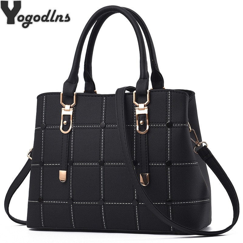 PU Leather Large Capacity Woman Handbag Grid Shoulder Bag Casual Luxury Crossbody Bag Ladies PurseBag Mama Bag