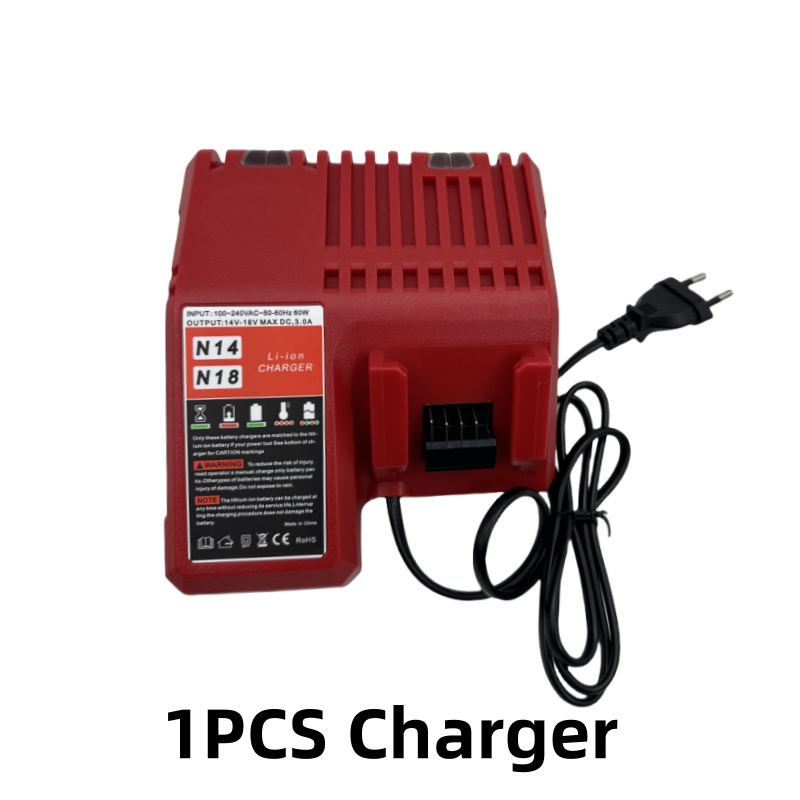 Akumulator do elektronarzędzi Milwaukee M18, ładowarka, Milwaukee 18V, BR, XC, 18V, 9000mAh M18B5, 48-11-1860, wbudowany akumulator 18650: Czerwony