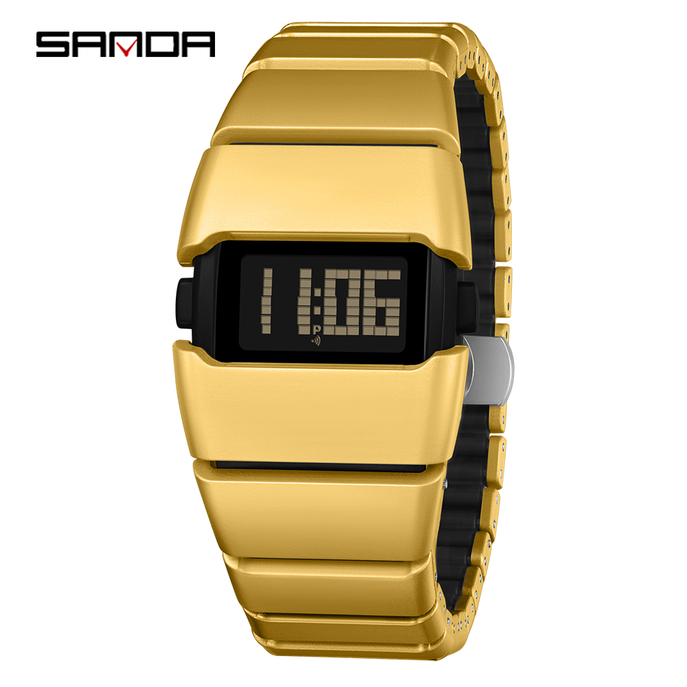 SANDA 9504 Retro Electronic Watch 5ATM Waterproof Night Light Display Snooze Alarm Clock Stopwatch Men's and Women's Watches2026: Multicolor