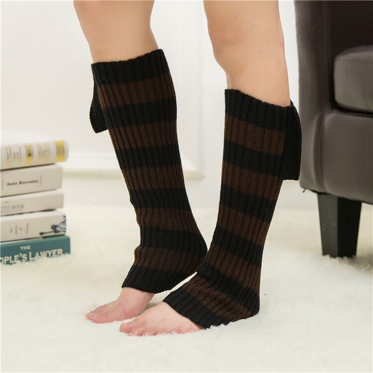 Leg Warmers Women Striped Daily Knitted Warm Soft Simple All-match Womens Leisure Sweet Comfortable Warmer: brown