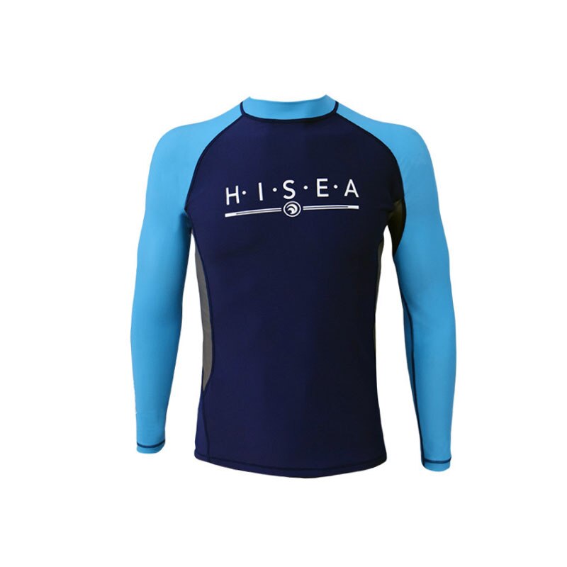 Hisea-Camisa de manga larga con protección UV para hombre, camisa de natación de Lycra, secado rápido, Swimwaer Srufing, ropa deportiva para el agua: Blue-navy / XL