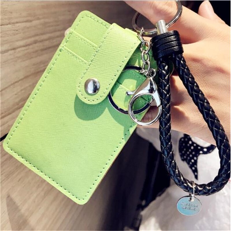 Pu Lederen Badge Houder Kantoor Key Id-kaart Houders Mini Portemonnee 3-Slot Lanyard Credit Card Bus Kaart Tas reizen Accessoires: green