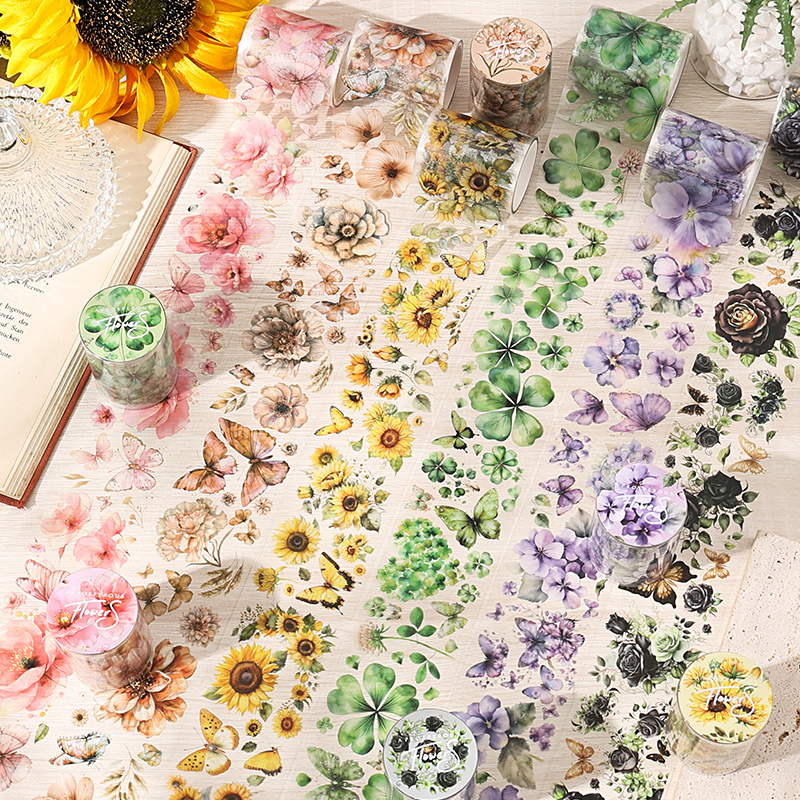 Cinta adhesiva decorativa para álbum de recortes, 50mm x 2m, cintas de mariposa y flor para mascotas, cintas adhesivas, suministros de papelería estética