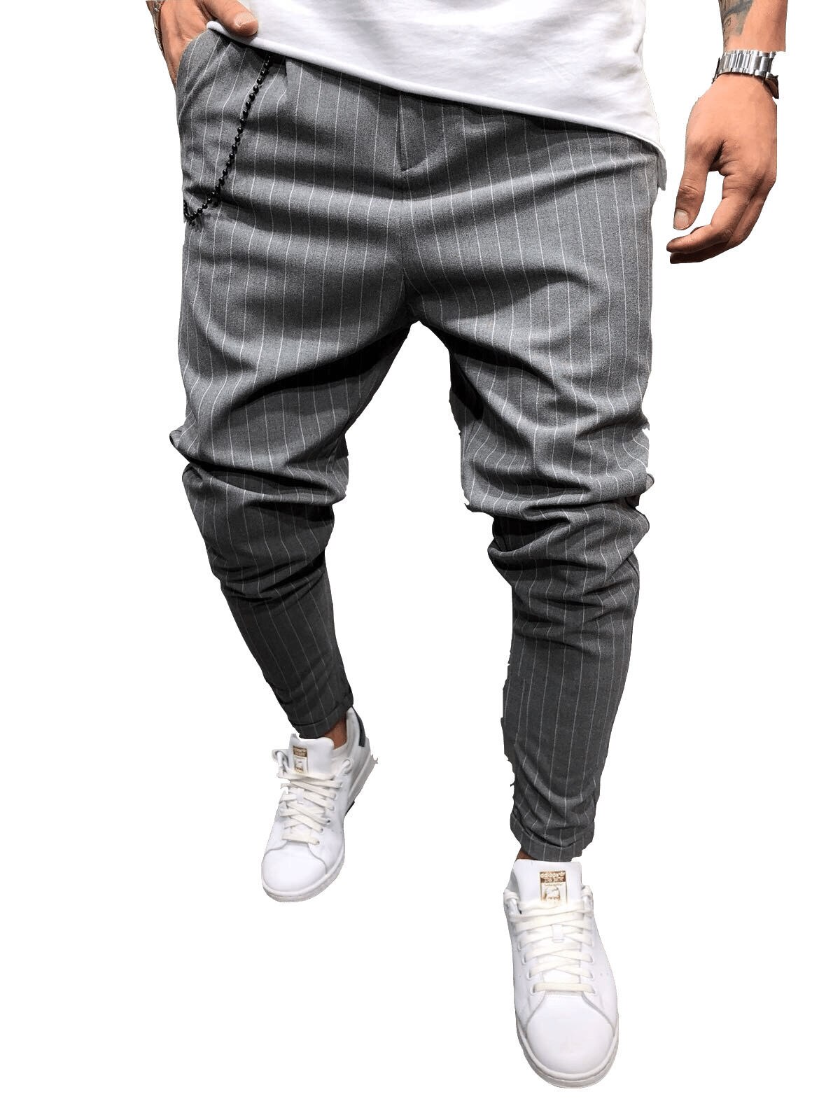 Pak Broek Mannen Casual Mode Gestreepte mannen Pak Broek met Kleine Voeten Pantalon De Vestir Hombre Mannen Jurk Pak: Grijs / XXXL