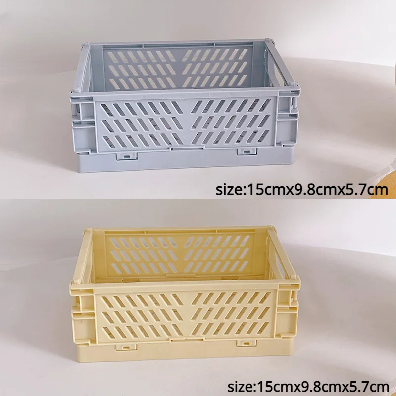 Plastic Foldable Storage Crate Folding Box Basket Stackable Cute Makeup Jewellery Toys Boxes for Storage Box Organizer Portable: Yellow