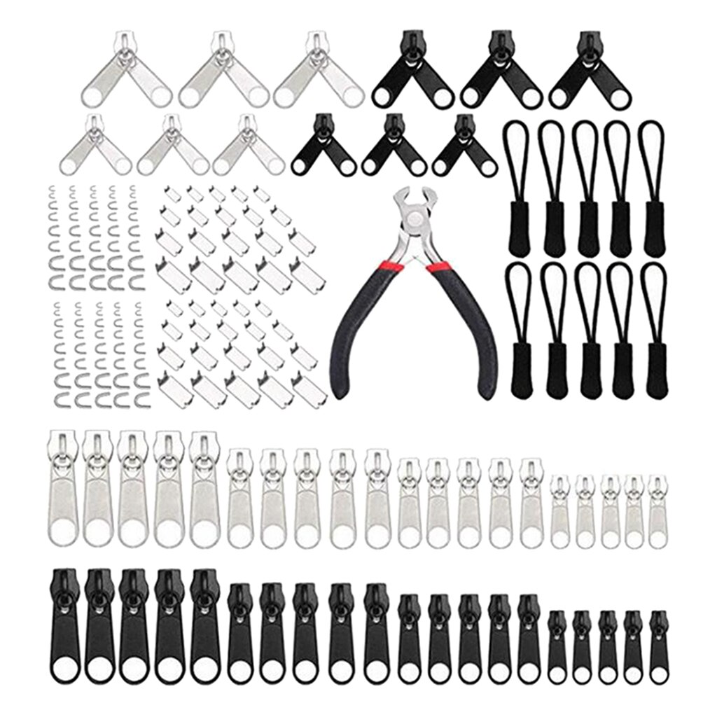183pcs Zipper Repair Kit Metal Zip Slider Replacement Set Zipper Pull Rescue Kit