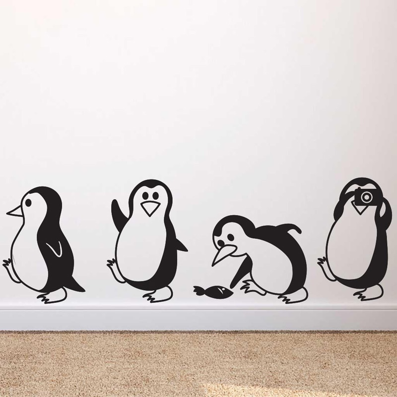 Søt liten pingvin veggklistremerke hjemmeinnredning barnerom stue bakgrunnsdekorasjon veggmaleri kunstdekaler dyrklistremerker