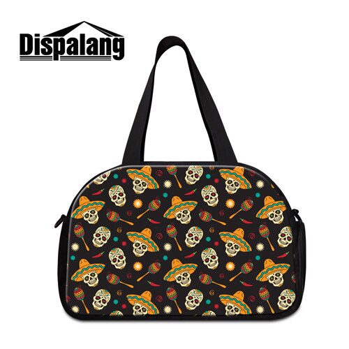 Dispalang bloemenschedelprint dames weekendtas dames reistassen grote bagagetas voor heren sportieve weekendtassen: Zwart