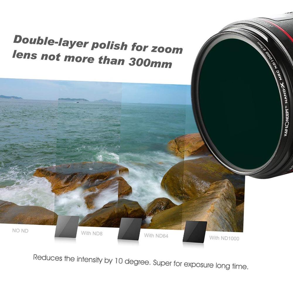 K&amp;F Concept ND1000 ND Filter 10 Stop Nano-X MRC Neutral Density 52mm 58mm 62mm 67mm 72mm 77mm 82mm Camera Variable Lens Filter