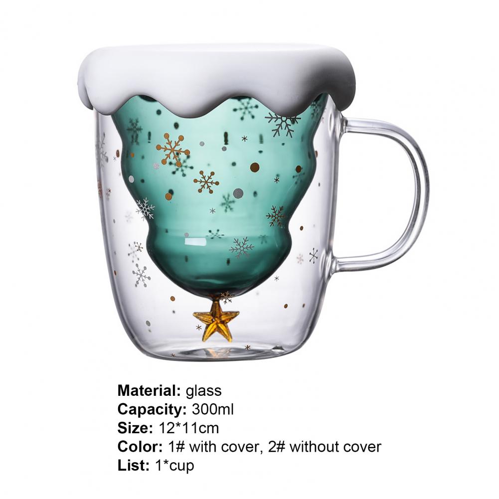 300ML Unique Double Layer Glass Cup Xmas Tree Shape Juice Cup High Borosilicate Glass Heat-resistant Coffee Mug Kitchen Tools