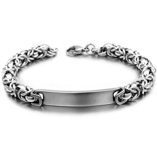 Stainless Steel Bracelets Men Jewelry ID Bracelet Byzantine Link Chain Style: silver color