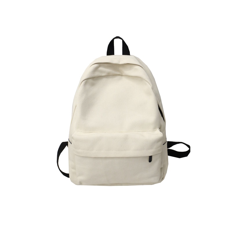 Female Canvas Backpack Women Solid Casual School Bag for Teenagers Boys Backpacks Korean Preppy Style Rucksack Mochilas Feminina: Rice white