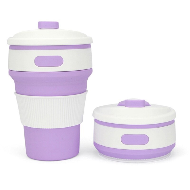 Portable Coffee Cup Mugs Travel Collapsible Silicone Cup Folding Water Cups BPA FREE Food Grade Drinking Ware Mug Tea Cups: Purple