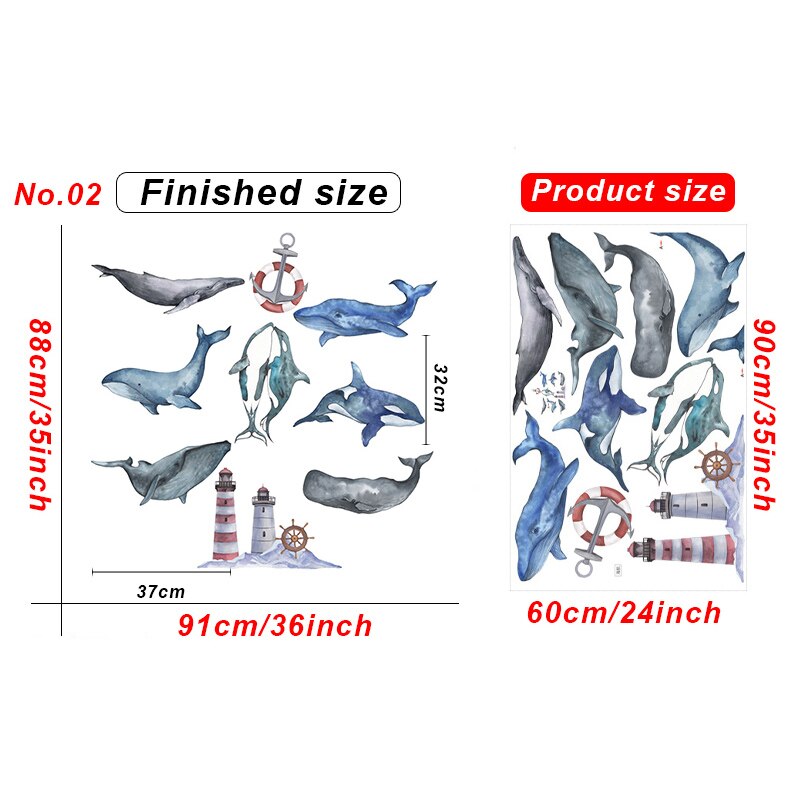 Home Decor Wall Stickers Cartoon Whale Shark Removable Wall Decals for Home Decor Kids room Nursery Wall Decoration Wallpapers: No.02