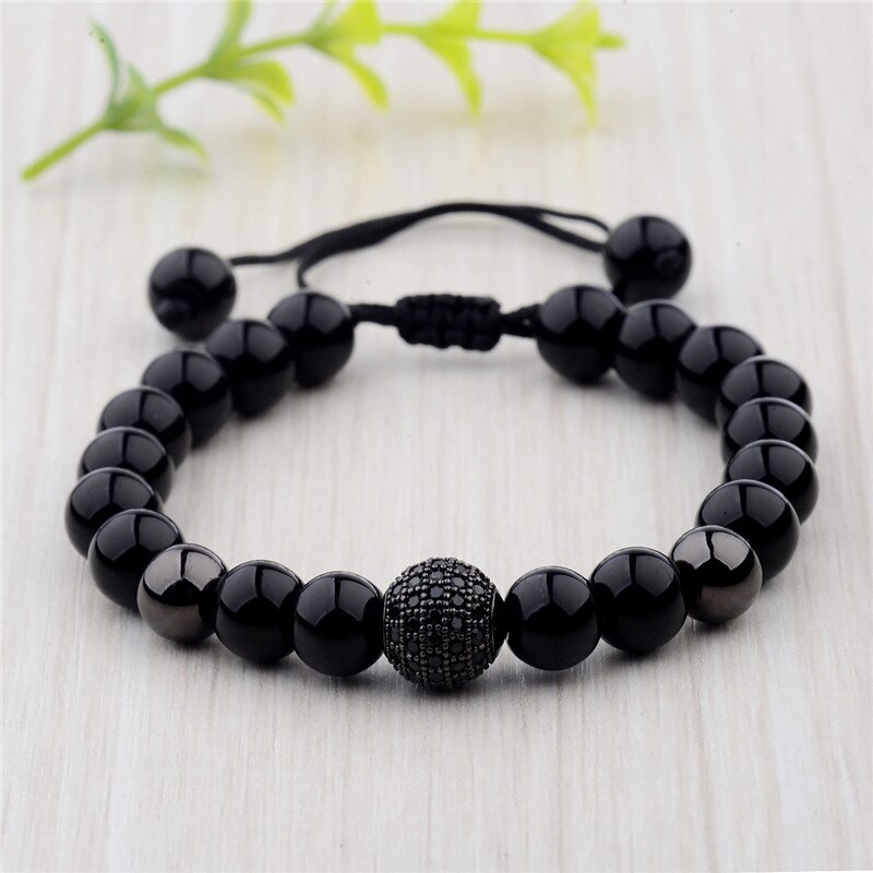 Perles de pierre naturelle hommes femmes Bracelets forme de boule bricolage Micro zircone fabrication de bijoux pour Bracelets ensembles en: Black