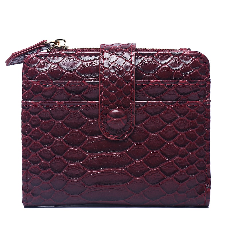 Frauen Maroon Schlange Muster Leder Brieftasche Python Kurze Karten Brieftasche Frauen ZipperCoin Geldbörse Tasche Schlange Name Karte Geldbörse