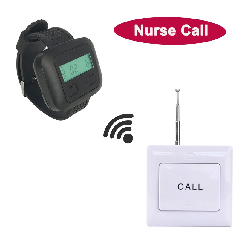 Wireless Nurse Calling System 433.92 MHz 1 Watch Receiver+1 Button Transmitter White For Hospital Restaurant Service: Default Title