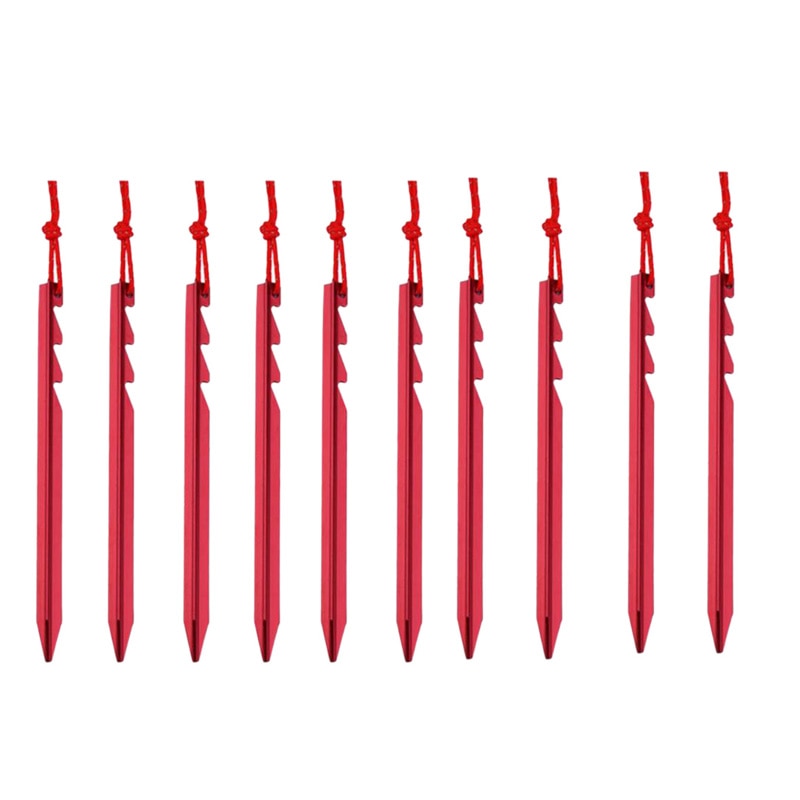 10 stuks aluminium tentharingen, nagels met touw, lichtgewicht outdoor kamperen, wandelen, tentharingen, 4 kleuren, rood: Default Title
