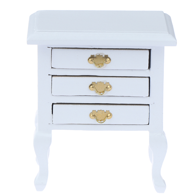 1:12 maßstab Holz Dollhouse Nachttisch Miniatur für Schlafzimmer Möbel Spielzeug: WHITE