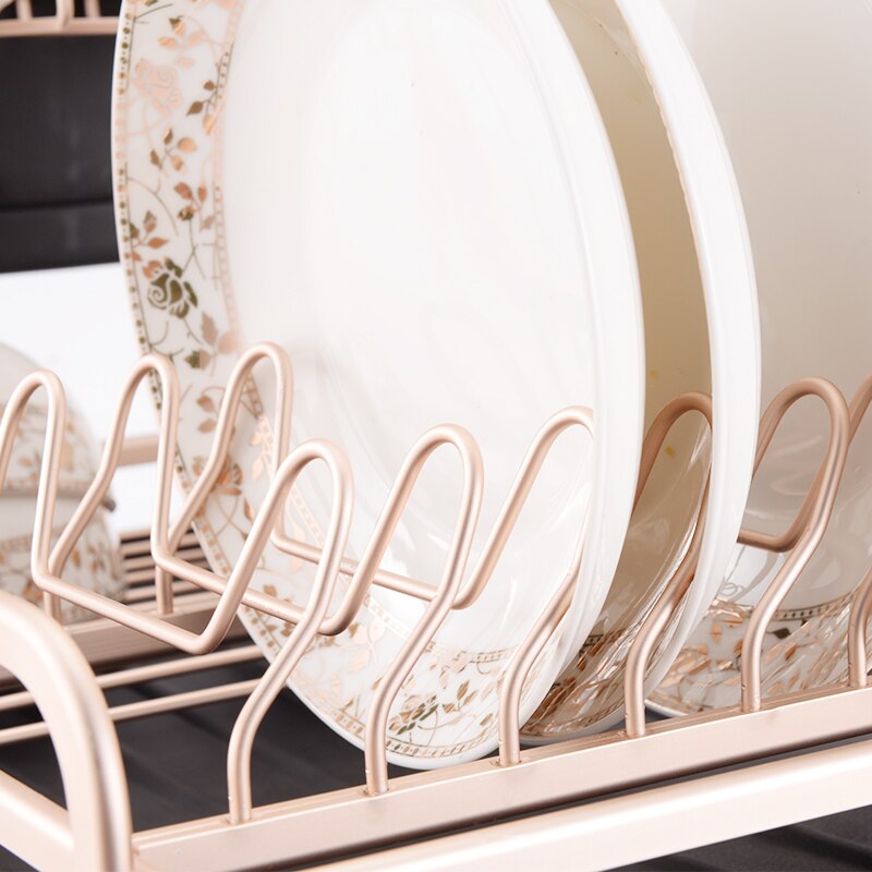 Champagne golden double-dish dish drain rack space aluminum put dishes chopsticks dishes cutlery storage kitchen racks LB61704