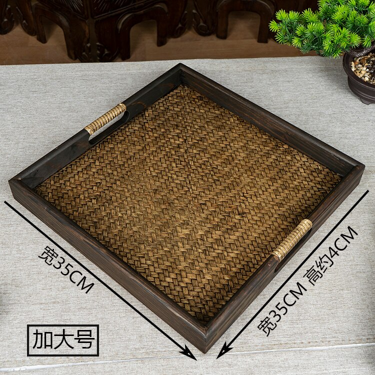 Whyou 1Pcs Hout Zuidoost-azi Ë Theewaar Cup Opslag Plaat Lade Vintage Spa Tafel Decor Woninginrichting Ornamenten Kantoor Essentiële: H about35cm