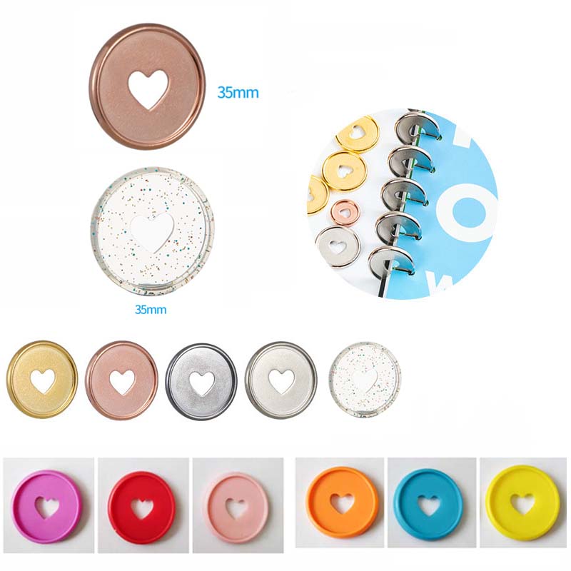 100PCS 35MM Mushroom Hole Loose Leaf Ring Binding Heart Binder Plan Buckle Disc Colorful Heart Plastic Disc DIY Binder Notebook