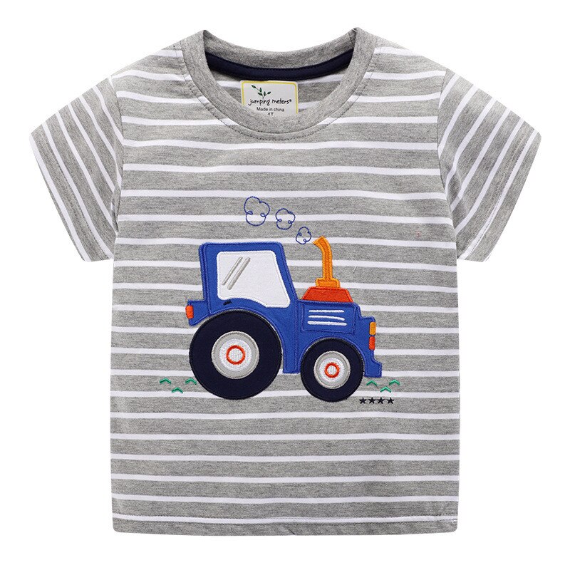 Springen Meter Jongens Katoen Tops Voor De Zomer Kinderkleding Streep Applique Tractor Kids T Shirts: T6539 stripe / 7T