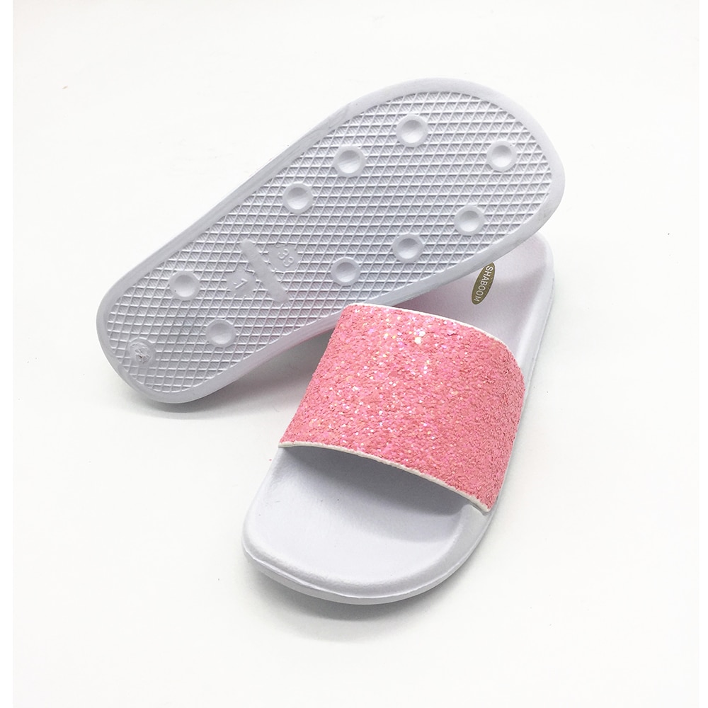 Pantoufles d'été à paillettes pour filles, tongs à talons plats, US11 12 13 12 3 EU30 31 32 33 34 35