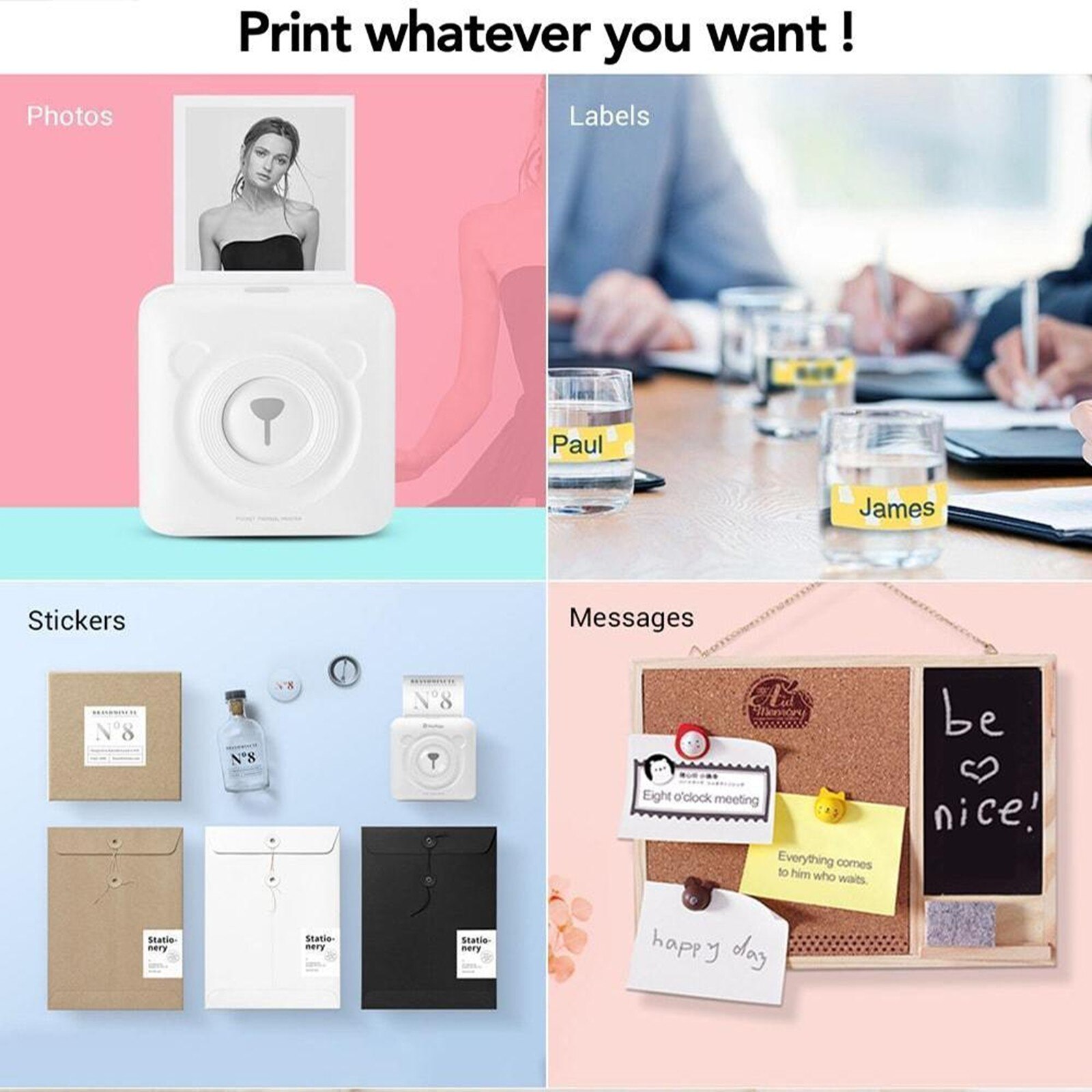 Mini Portable Thermal Printer Photo Pocket Photo Printer Thermal Bluetooth Printer 58mm Mini Wireless POS Image Photo For Phone