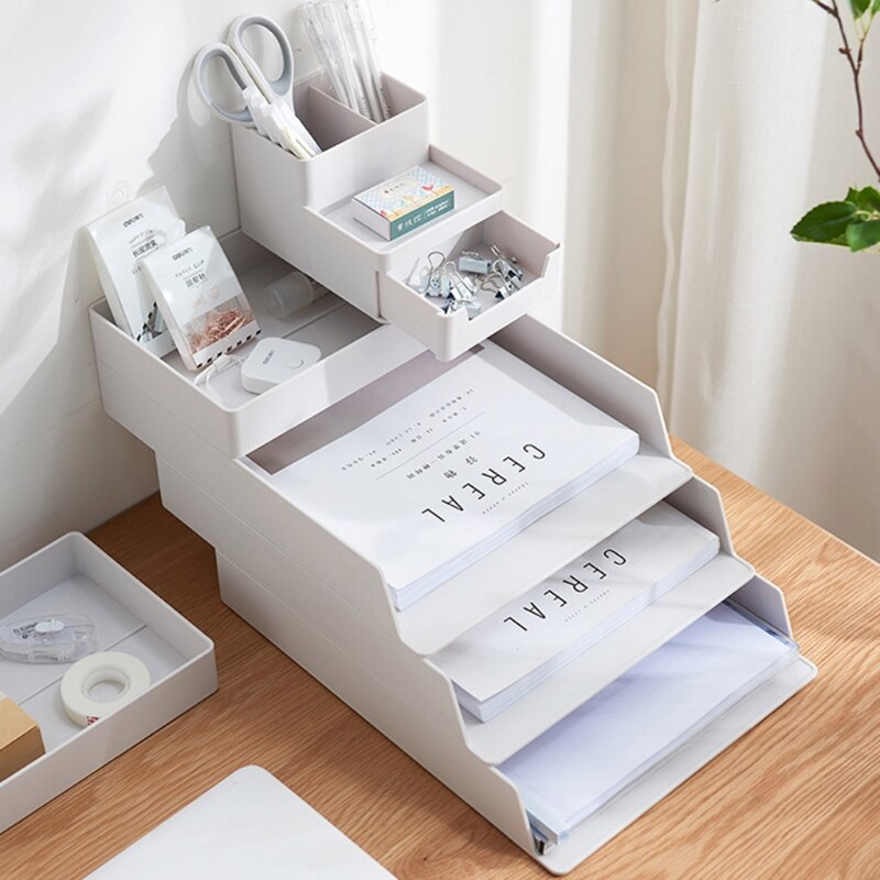 A4 Paper Organizer Document Plastic Case Office Table Desk Storage Superposition Filling File Box Holder