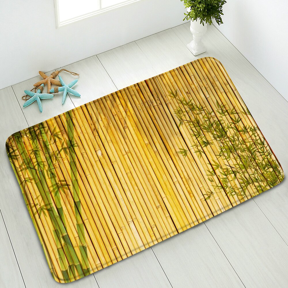 Groene Bamboe Bloem Antislip Badmat Deurmat Douche Floor Mat Keuken Tapijt Strand Kleed Flanel Print Voor Slaapkamer badkamer Decor: 948J