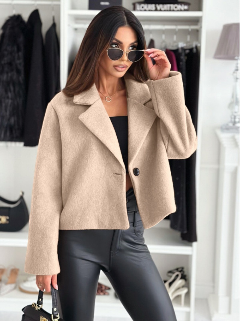 Trench corto da donna 2024 Cappotti di lana autunno inverno Peacoat Giacche blazer casual alla moda: L / Beige