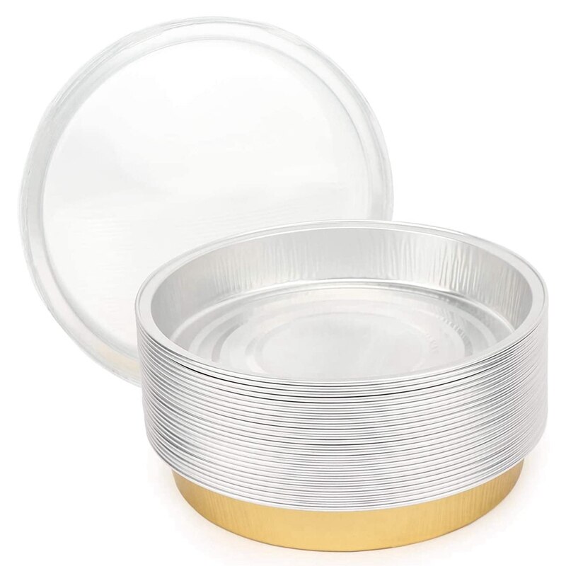 Round Foil Pan With Lids, 6 Inch 25 Pack Aluminum Foil Pizza Pan Disposable Baking Pan Tin Tart Pans Baking Foil Pans: Default Title