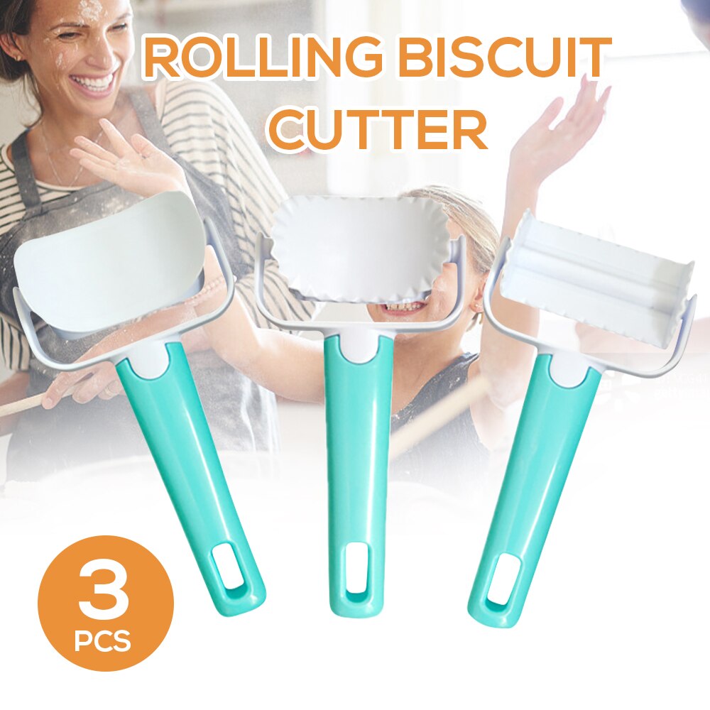 3Pcs Rolling Cookie Cutter Set Ronde Biscuit Cutter Rolling Vierkante Cutter Golvend Gebak Blade Roller Plakjes Diy Baking Tool
