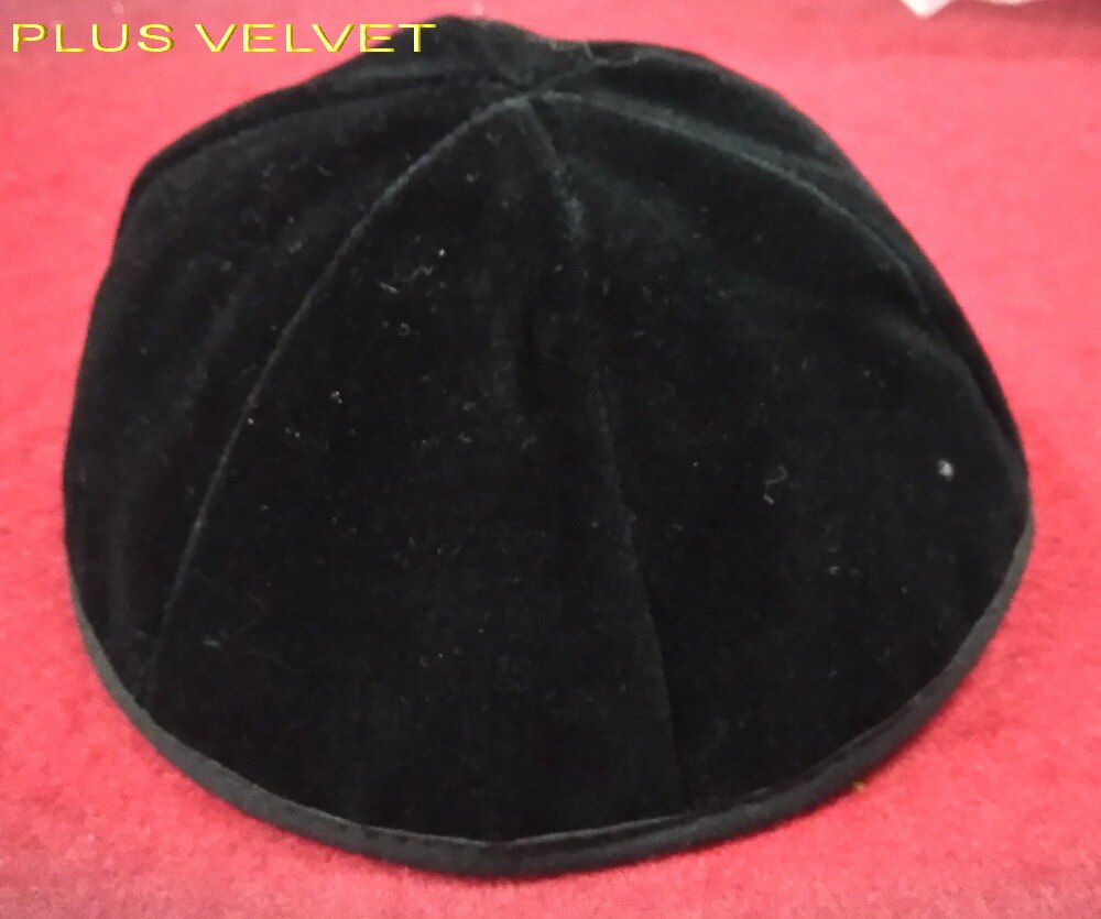 BLACK VELVET JEWISH KIPPAH YARMULKE KIPPOT 6 PANEL RIMLESS OR WITH NO RIM
