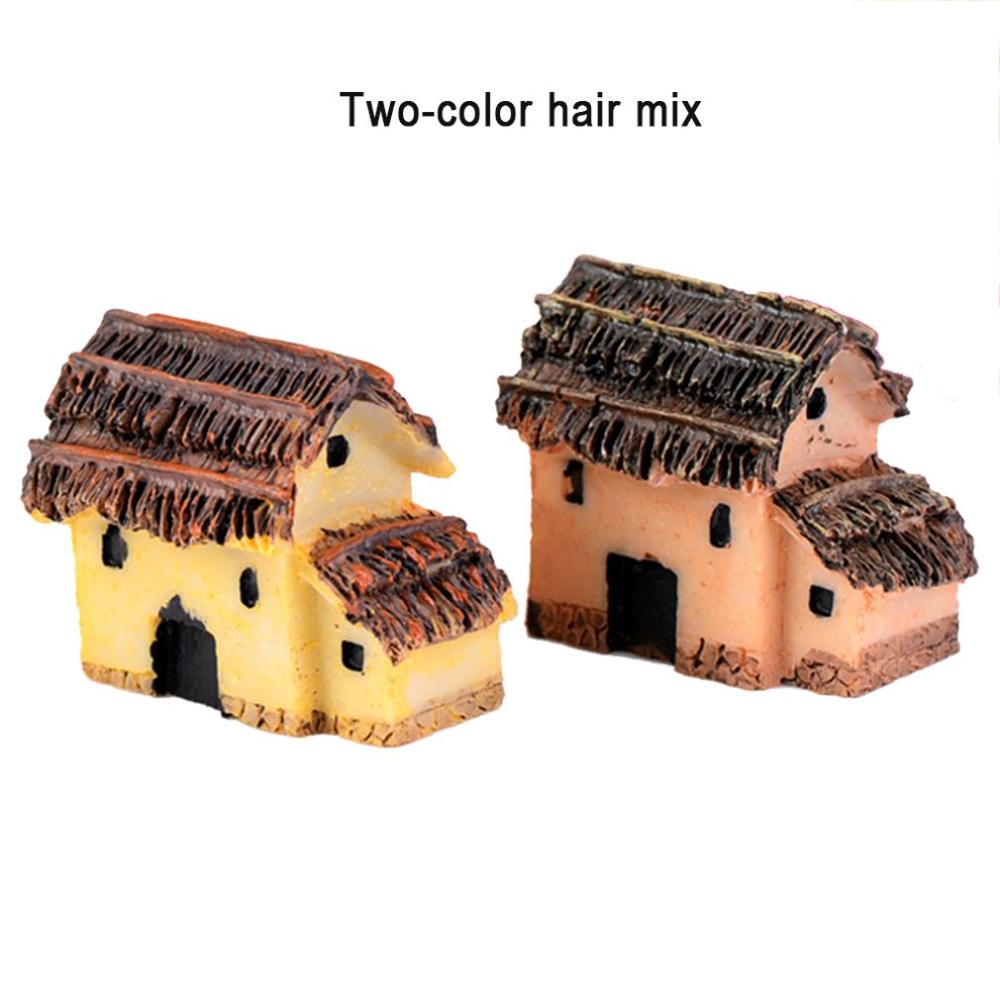 Musgo micro paisagem decoração casa de campo de palha miniatura resina decorativa pequena casa artesanato criativo: Marrom