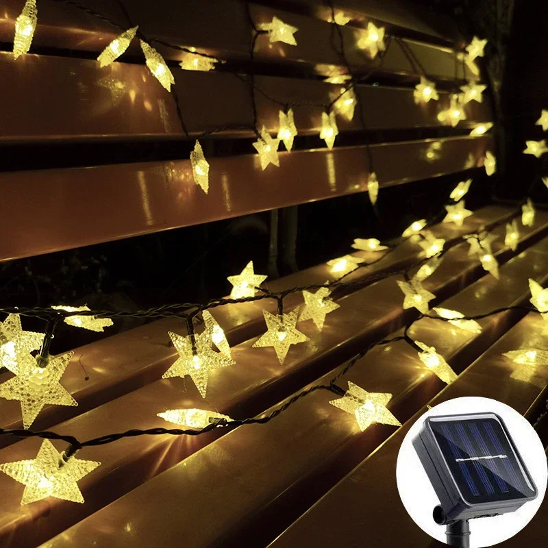 12M 7M 5M Solar Stern Lampe Outdoor Garten Girlanden Fee Funkeln LED Lichterkette für Weihnachten baum Hochzeit Party Dekoration: Warmes Weiß / 6-10W