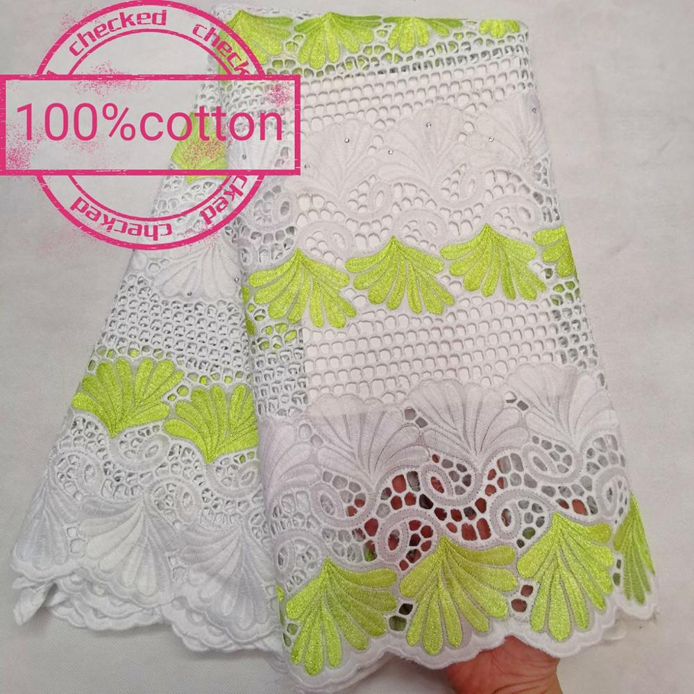 100% Cotton Nigeran Dry Cotton Lace Fabric Embroidery in Switzerland African Swiss Voile Lace Fabrics 5 yards: As pictures  5