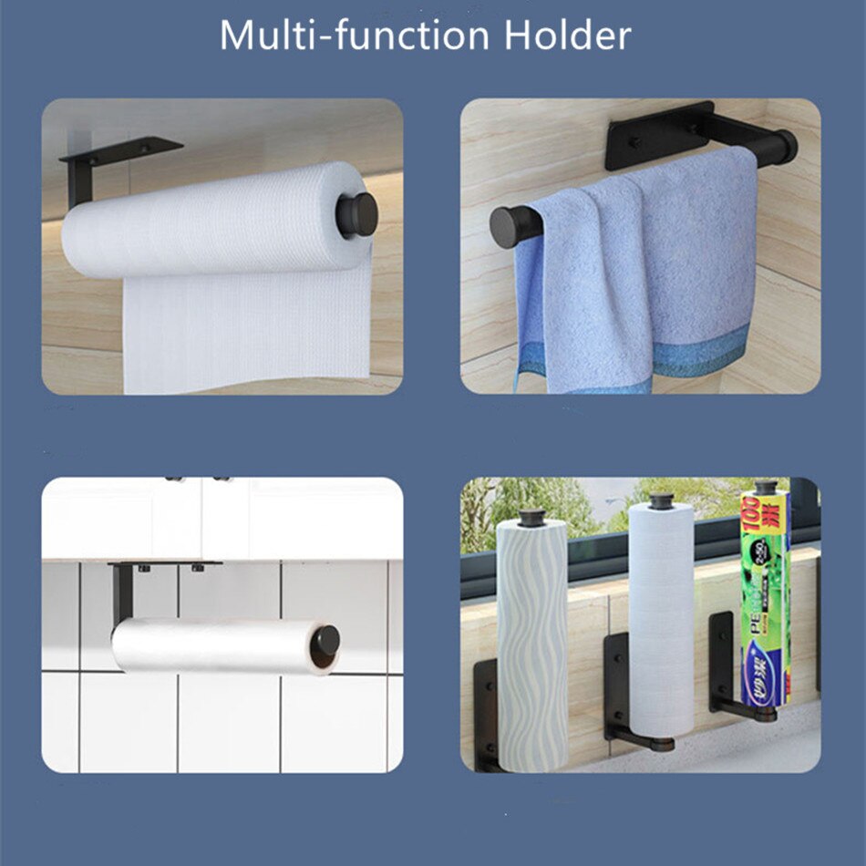 Wall Mounted Kitchen Paper Rack Muti-functions Aluminum Bathroom Tissue Holder Cloth Towel Rack Glue Paste Kitchen Holder