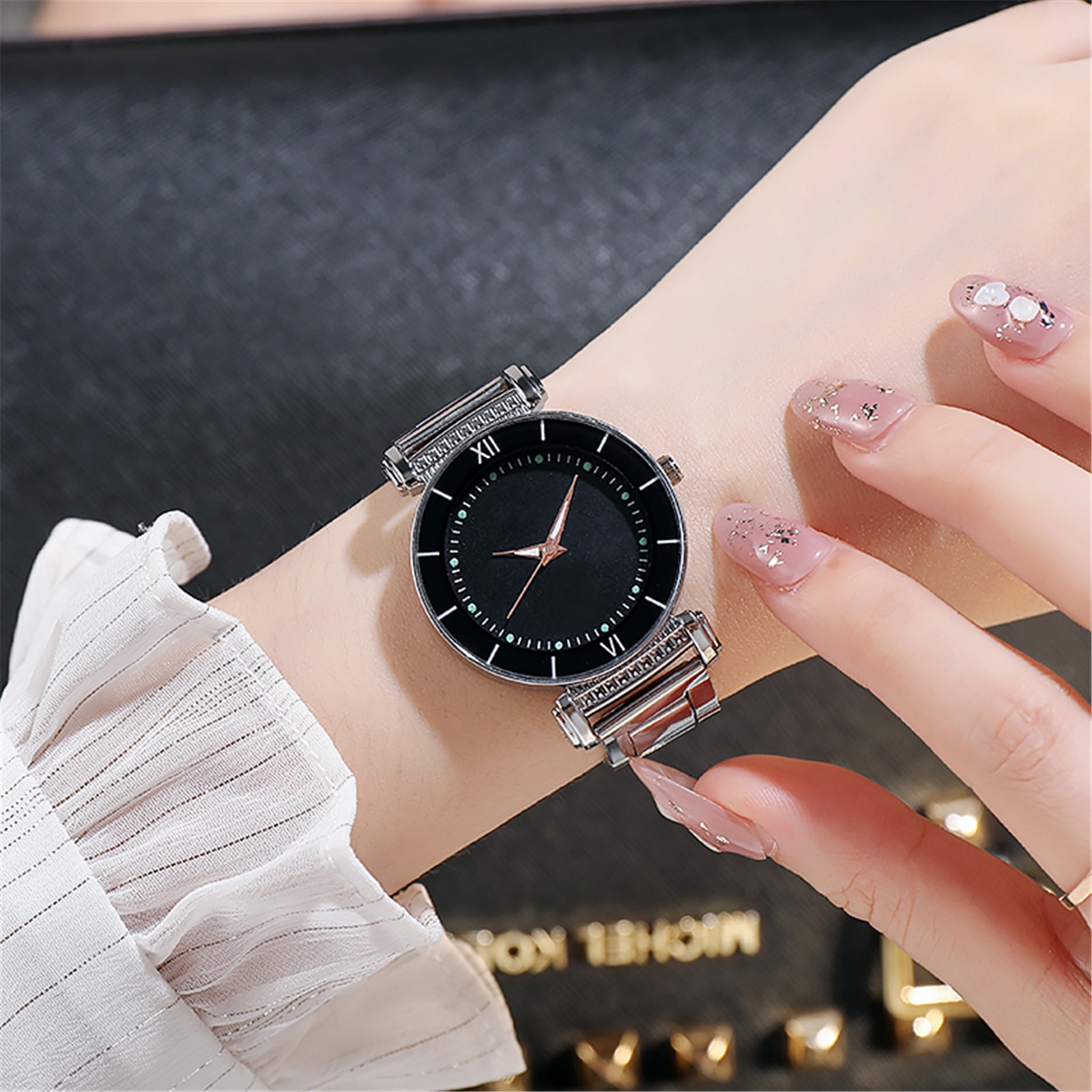 Reloj de gama alta para mujer, relojes de lujo con decoración de vestidos, reloj de cuarzo con esfera de acero inoxidable, reloj informal, reloj femenino #25