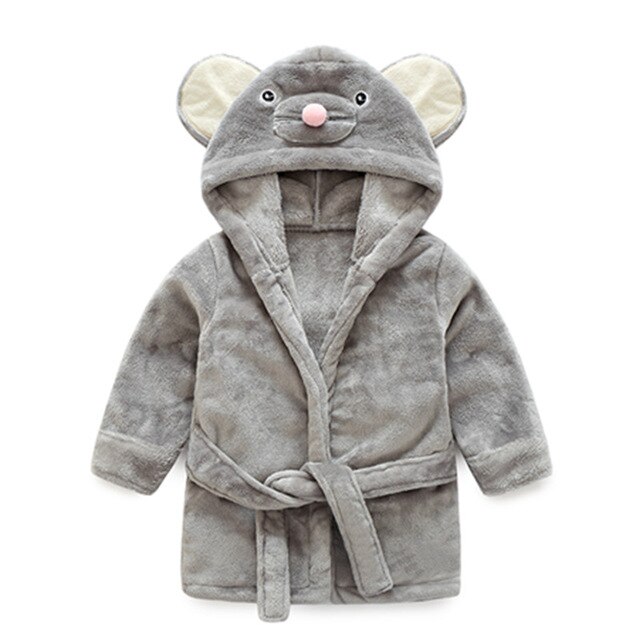 Baby hætte badekåbe sødt animalsk design flannel ultra blødt badehåndklæde til 2-6 år gammelt småbørn børn pyjamas nattøj badevikle: Mus / 2t