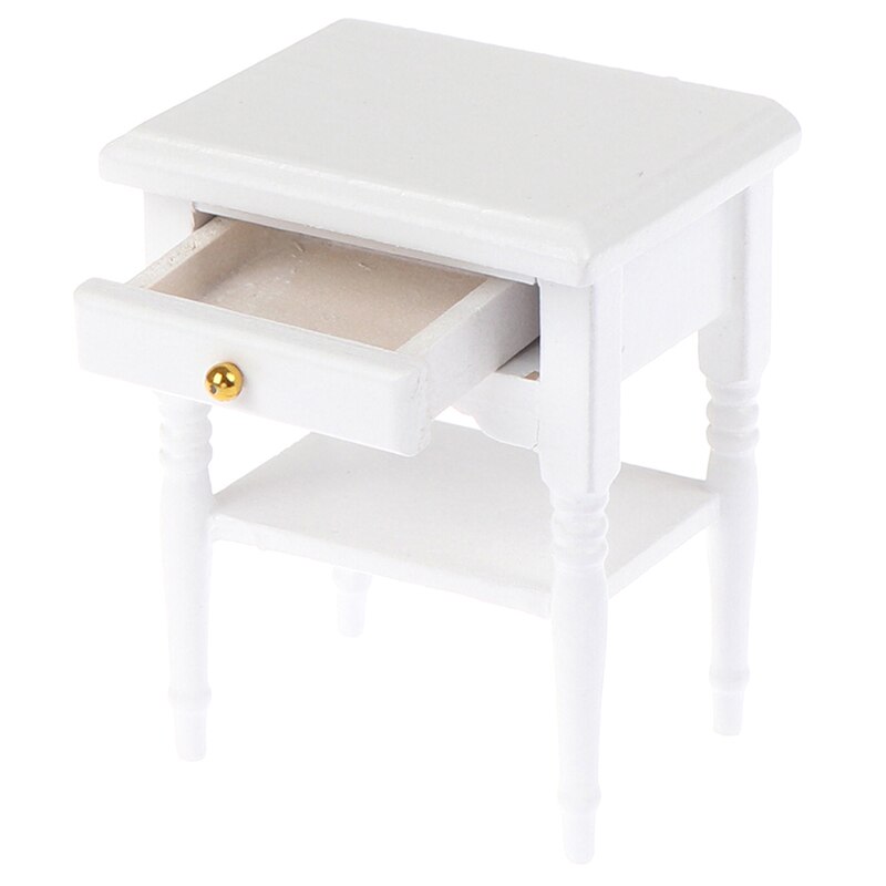 Style 1/12 Scale Wooden Dollhouse Bedside Cabinet Miniature for Bedroom Furniture: 6.5x5.5x4cm