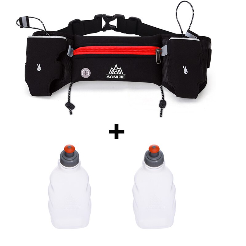 Aonijie løbende taljepakke udendørs sport vandreture racing gym fitness letvægtsreflekterende hydrering bælte vandflaske hoftepose: Rød med flaske