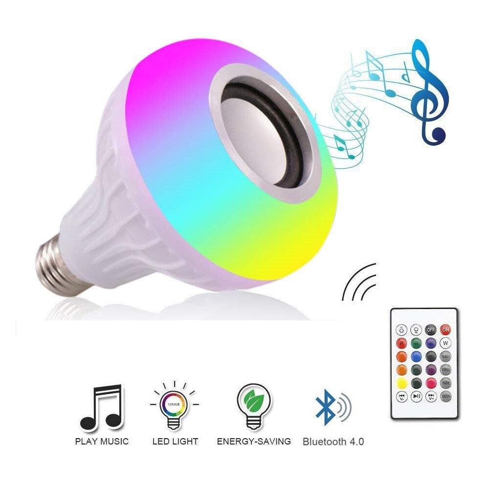 Luxury Bluetooth Speaker Smart LED Music Playing Bulb Speakers E27 RGB Light 12W Remote Control Boombox Colorful LED Speaker