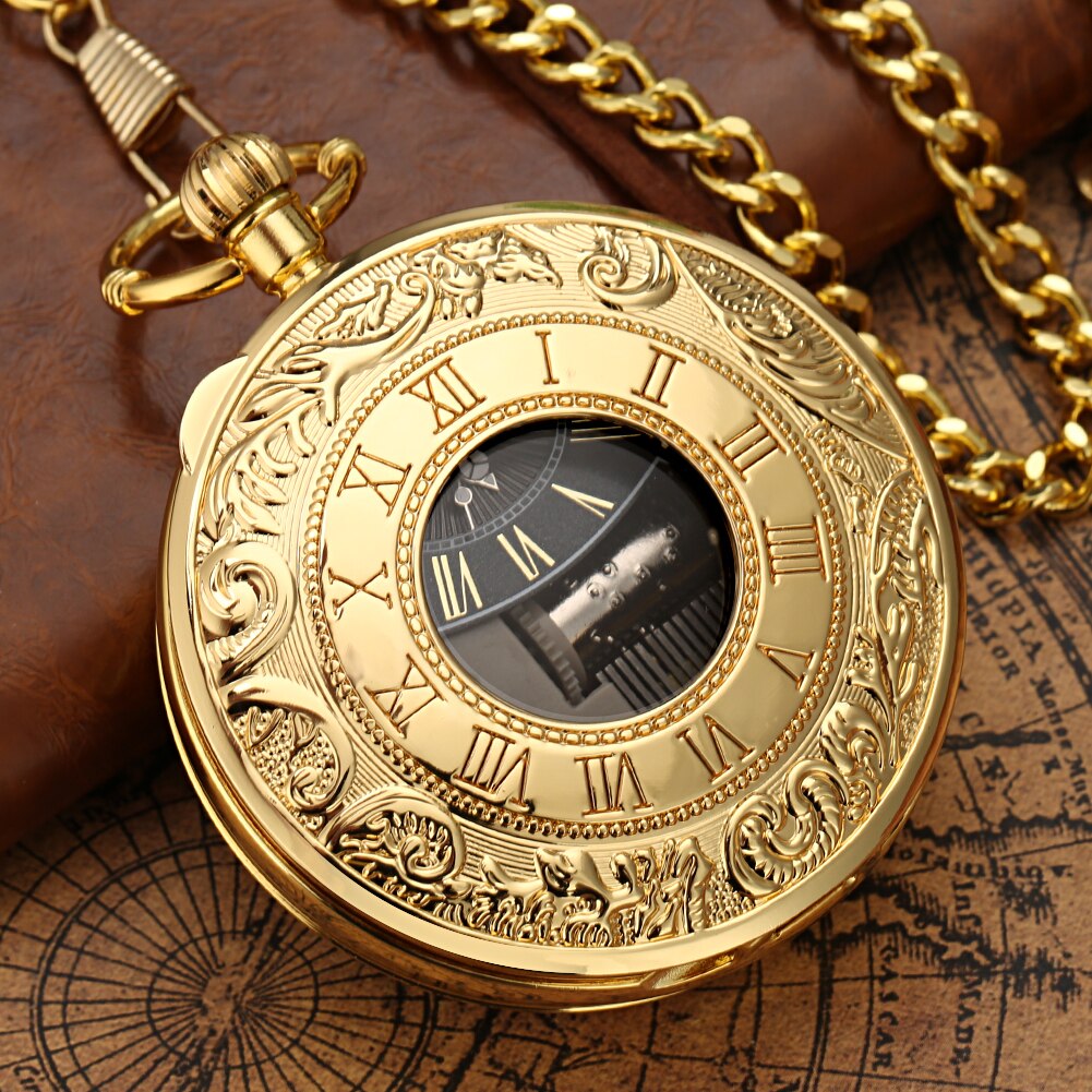 Schloss Ich bin Himmel Musical Quarz Taschenuhr Luxus Gold Hohl Steampunk retro Römischen Ziffern Anhänger Uhr fob Kette Neue