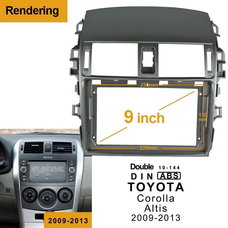 1/2Din DVD del coche de adaptador de conexión de audio Dash Trim Kits de Facia Panel 9 "para el Toyota Corolla Altis 09-13 doble Din reproductor de Radio